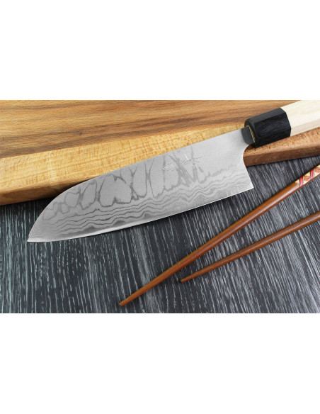 Masakage Shimo 17cm ShirogamiCuchillo santoku tradicional japonés