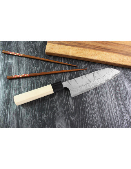 Masakage Shimo 17cm Shirogami handgemaakt Japans santoku mes
