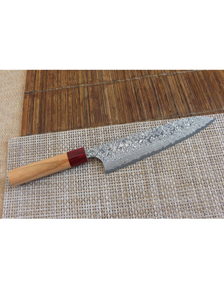 Coltello da chef giapponese fatto a mano Yoshimi Kato 21 cm VG10 Nichel Damasco in legno di ciliegio