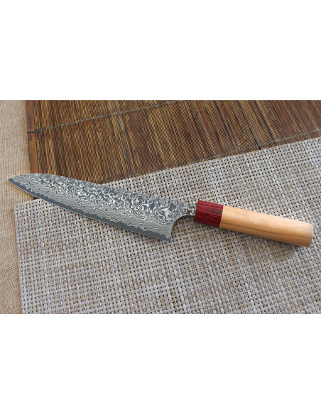 Håndværksmæssig japansk kokkekniv Yoshimi Kato 21cm VG10 Nikkel Damaskus kirsebærtræ