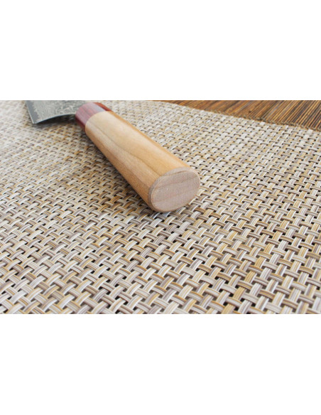 Coltello da chef giapponese fatto a mano Yoshimi Kato 21 cm VG10 Nichel Damasco in legno di ciliegio