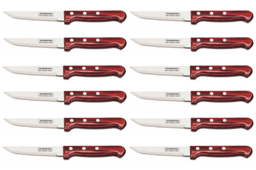 Conjunto de 12 facas para bife Tramontina Gaúcho, lâmina de 13cm, cabo vermelho