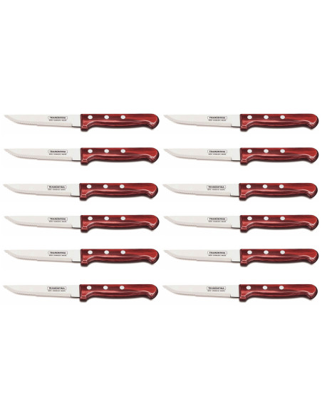 Conjunto de 12 facas para bife Tramontina Gaúcho, lâmina de 13cm, cabo vermelho