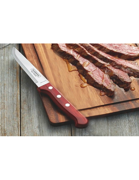 Set of 12 Tramontina Gaucho steak knives, 13cm blade, red handle