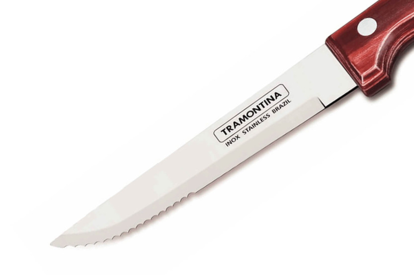 Set of 12 Tramontina Gaucho steak knives, 13cm blade, red handle