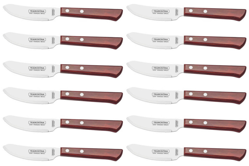 Set van 12 Tramontina steak/pizzamessen, rood heft
