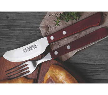 Set van 12 Tramontina steak/pizzamessen, rood heft 2