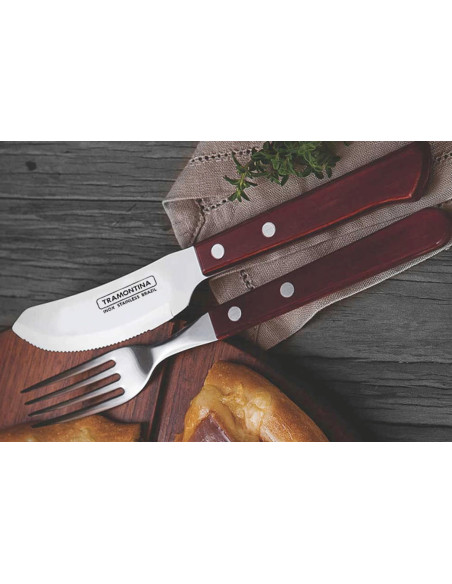 Juego de 12 cuchillos para bistec/pizza Tramontina, mango rojo