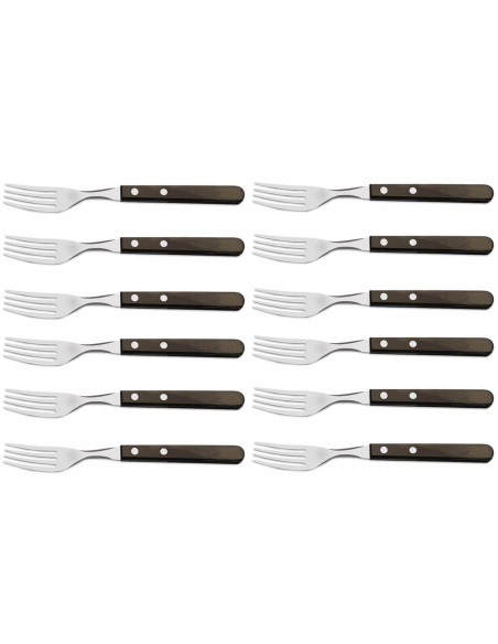 Set of 12 Tramontina Gaucho brown-handled forks