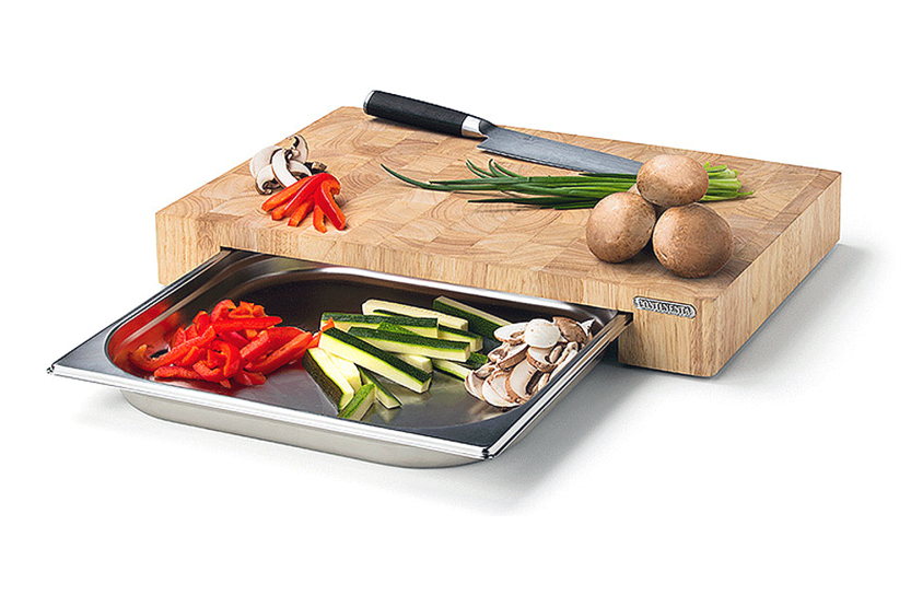 Continenta wooden chopping board 39x27x6cm + stainless steel tray