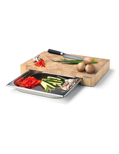 Tábua de cortar madeira Continenta 39x27x6cm + tabuleiro em aço inoxidável
