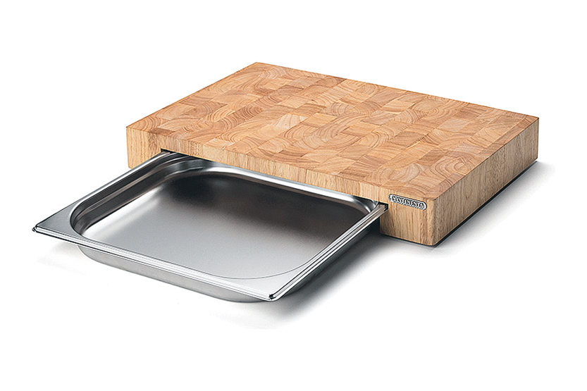 Tagliere in legno Continenta 39x27x6cm + vassoio in acciaio inox