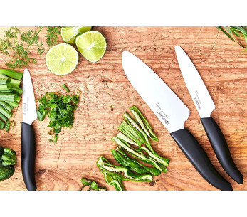 Juego de 3 cuchillos de cerámica Kyocera santoku + office + small office 2
