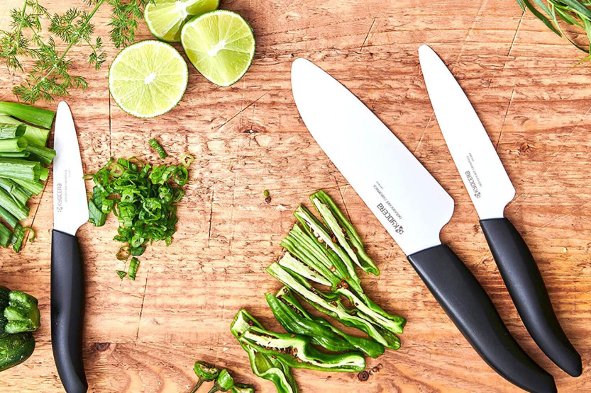 Conjunto de 3 facas de cerâmica Kyocera santoku + office + petit office