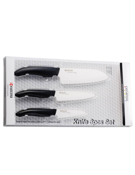 Conjunto de 3 facas de cerâmica Kyocera santoku + office + petit office