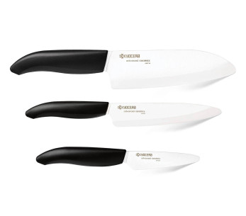 Juego de 3 cuchillos de cerámica Kyocera santoku + office + small office