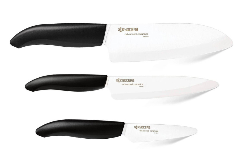 Conjunto de 3 facas de cerâmica santoku + escritório + escritório pequeno Kyocera