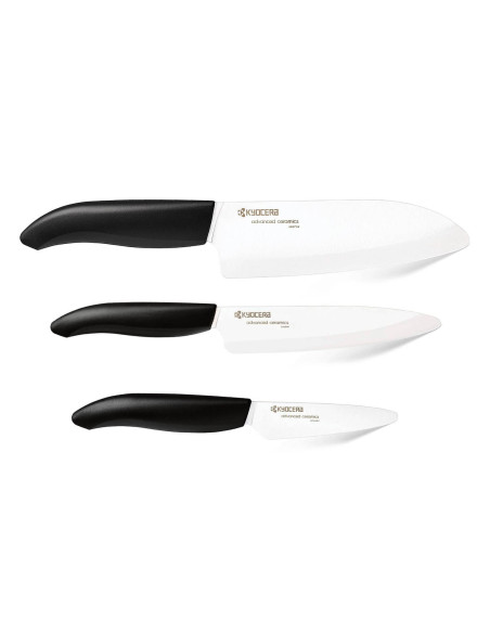 Juego de 3 cuchillos de cerámica Kyocera santoku + office + small office