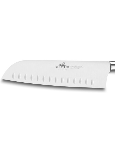 SABATIER santoku knife Saveur with granton edge 100% forged 18cm brass rivets