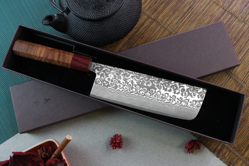 nakiri-kniv japonais artisanal Yoshimi Kato 16,5 cm SG2 Damaskus