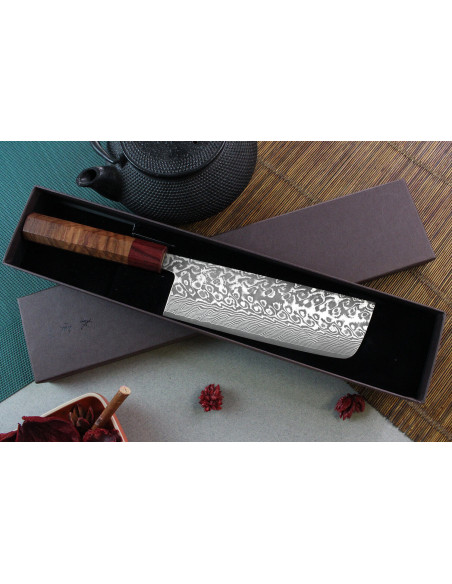 nakiri-kniv japonais artisanal Yoshimi Kato 16,5 cm SG2 Damaskus