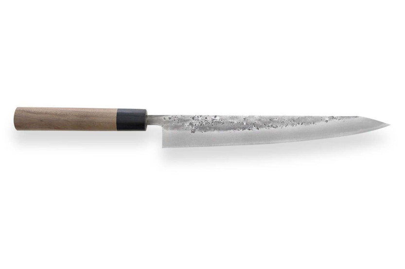 Faca japonesa sujihiki artesanal Wusaki Nakata BS2 24cm com cabo de nogueira