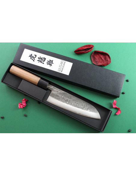 Wusaki Nakata BS2 16.5cm Cuchillo santoku japonés hecho a mano con mango de nogal