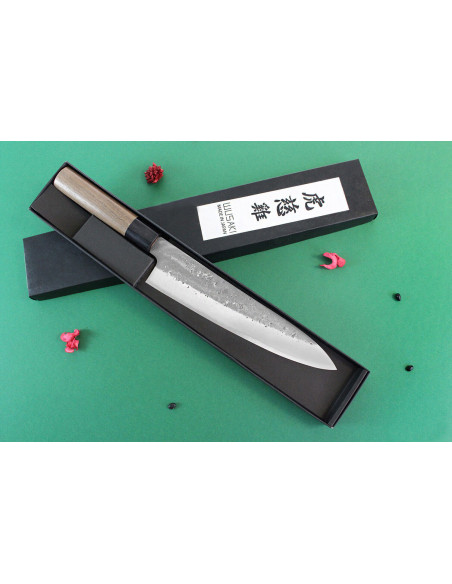 Faca de chef japonesa Wusaki Nakata BS2 21cm feita à mão com cabo de nogueira