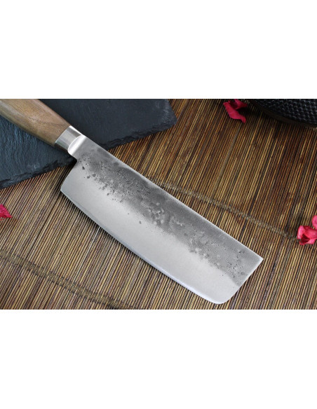 Wusaki Nogami BS2 15cm valnötshandtag japansk handgjord nakiri-kniv