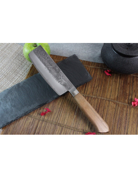 Japanisches handgefertigtes nakiri messer Wusaki Nogami BS2 15cm Griff aus Walnussholz