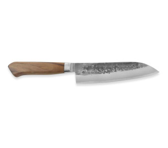 Wusaki Nogami BS2 Cuchillo santoku Japonés de 17cm hecho a mano con mango de nogal