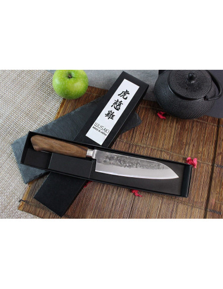 faca santoku japonesa faca santoku Wusaki Nogami BS2 17cm feita à mão com cabo de nogueira