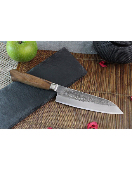 Wusaki Nogami BS2 17cm handmade Japanese santoku knife with walnut handle