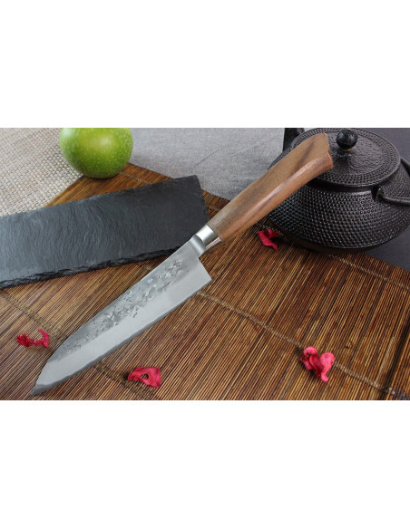 Wusaki Nogami BS2 17cm handmade Japanese santoku knife with walnut handle