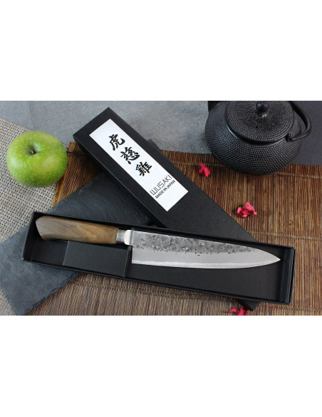 Japanisches handgefertigtes Kochmesser Wusaki Nogami BS2 18cm Griff aus Walnussholz