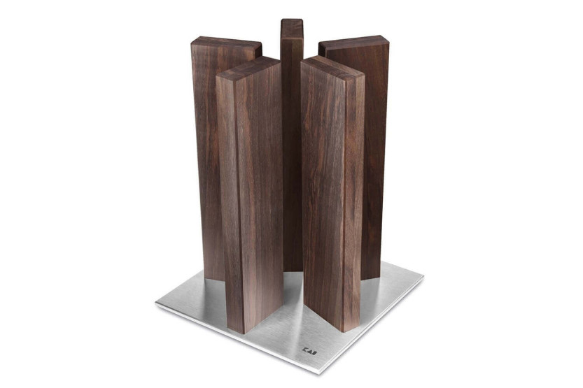 KAI Stonehenge bloque vacío con imanes de nogal y acero inoxidable para 10 cuchillos