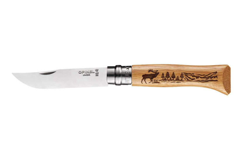 Opinel Tradition knife Animalia Engravings n°8 handle 11cm oak stag design