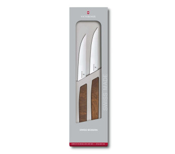 Juego de 2 cuchillos Victorinox Swiss Modern, hoja dentada de 12 cm, mango de nogal 2
