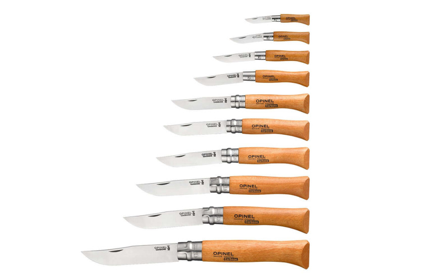 Estuche de madera de 10 cuchillos Opinel Tradition Carbon con mango de madera de haya