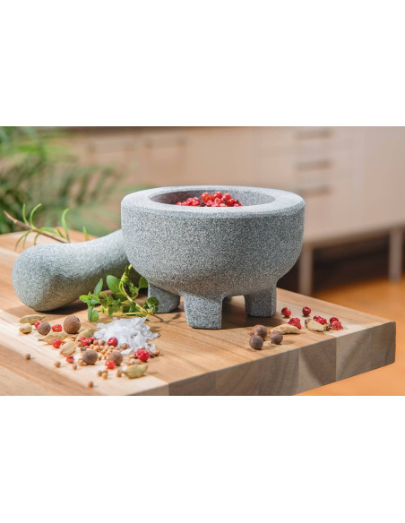 Gefu Crunchy Ø10cm granite mortar on feet + pestle