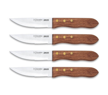 Juego de 4 cuchillos Claveles Angus 12cm acero inoxidable mango fresno