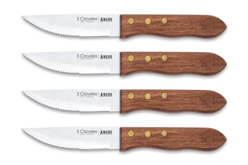 Set van 4 3 Claveles Angus steakmessen 12cm roestvrij staal met essenhouten handvat