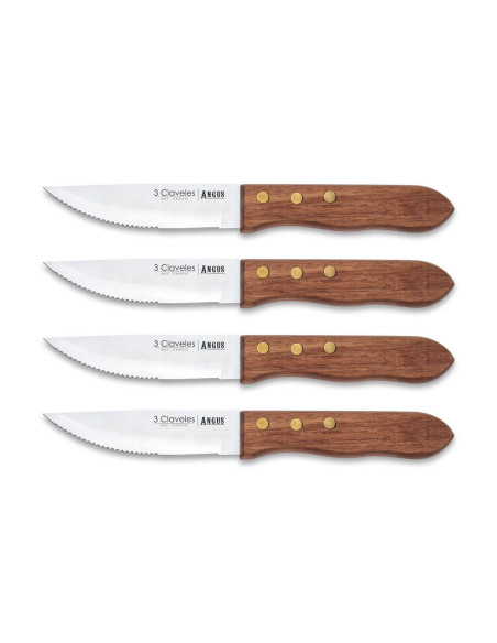 Set van 4 3 Claveles Angus steakmessen 12cm roestvrij staal met essenhouten handvat
