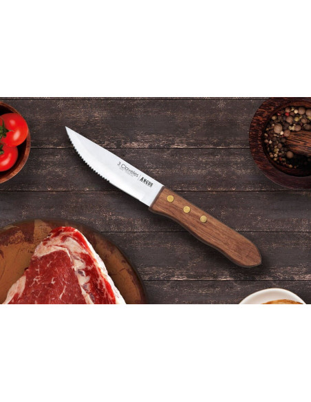 Set van 4 3 Claveles Angus steakmessen 12cm roestvrij staal met essenhouten handvat