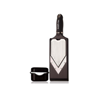 Microplane V-förmige Küchenmandoline mit zwei Funktionen und Fingerschutz