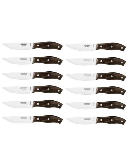 Set of 12 Tramontina Jumbo steak knives 13cm blade brown wooden handle