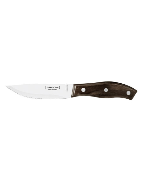Sett med 12 Tramontina Jumbo biffkniver med 13 cm blad og brunt trehåndtak