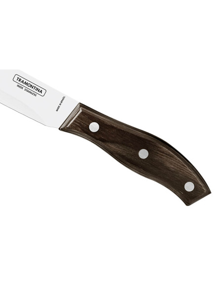 Sett med 12 Tramontina Jumbo biffkniver med 13 cm blad og brunt trehåndtak