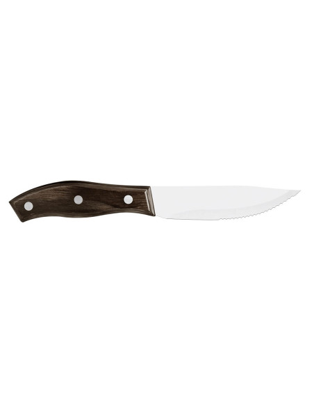 Sett med 12 Tramontina Jumbo biffkniver med 13 cm blad og brunt trehåndtak