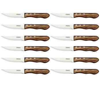 Juego de 12 cuchillos para bistec Tramontina Jumbo, hoja de 13 cm, mango marrón